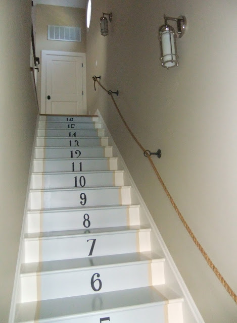 painted stairs with numbers on risers