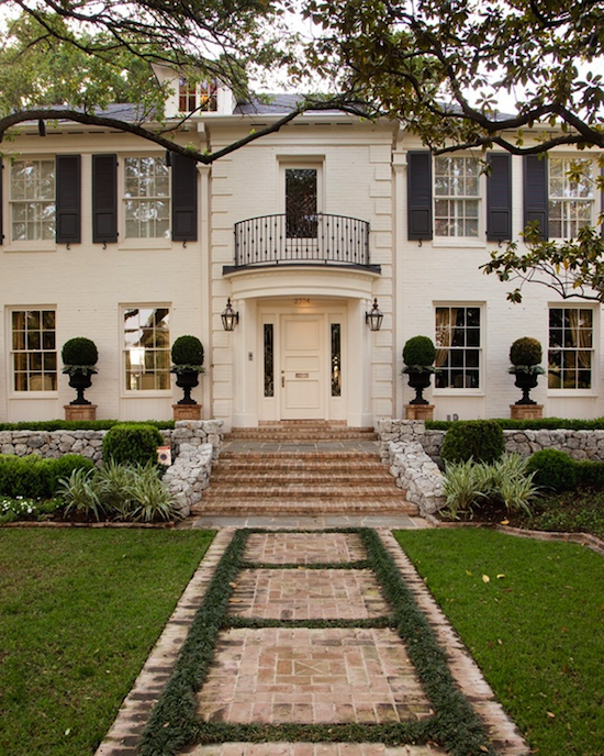 white painted brick home front exterior