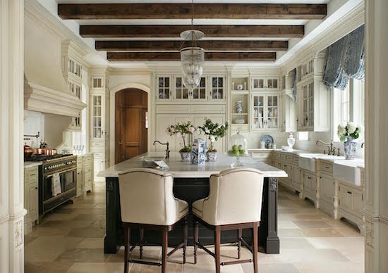 dark wood beams on ceiling in kitchen