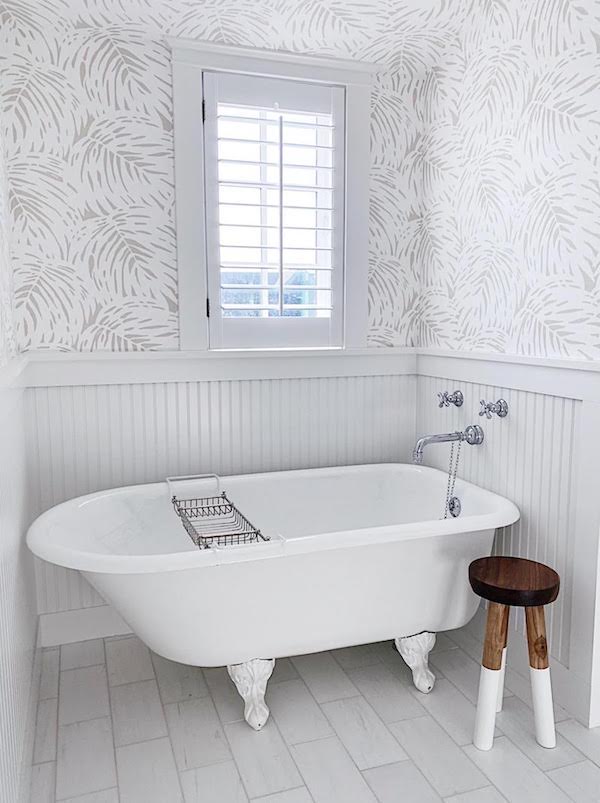 wallpaper in bathroom from Serena and Lily site for designer looks