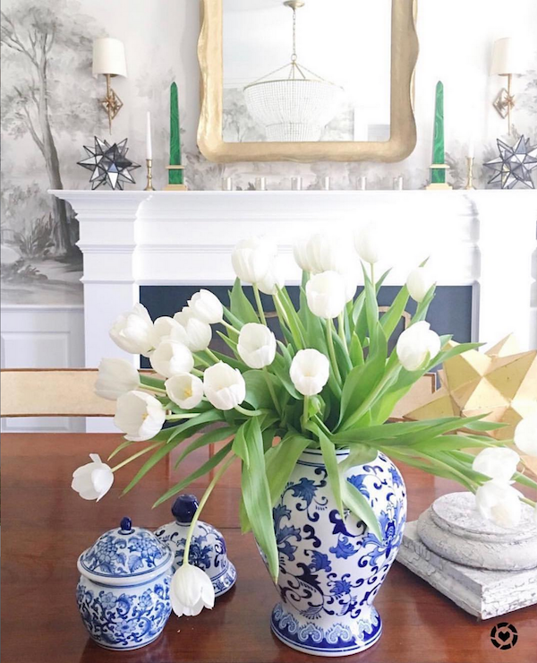 Blue and white Budget Friendly Home Decor Finds under $100 on dining room table