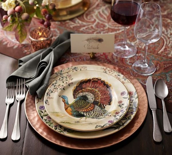 Pottery Barn Thanksgiving Table Ideas turkey plates place setting