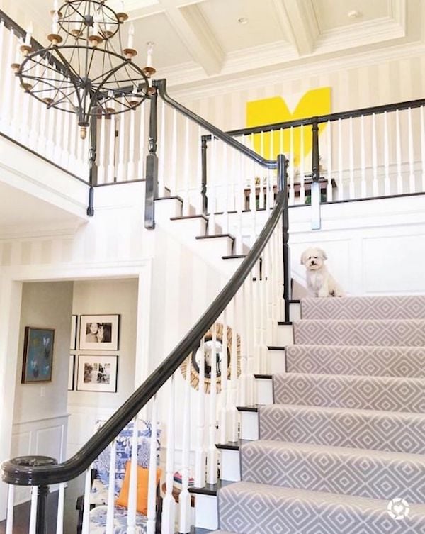 Foyer and stairs featuring trim in white dove paint