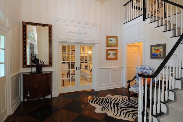 white dove trim paint Benjamin Moore in traditional front foyer