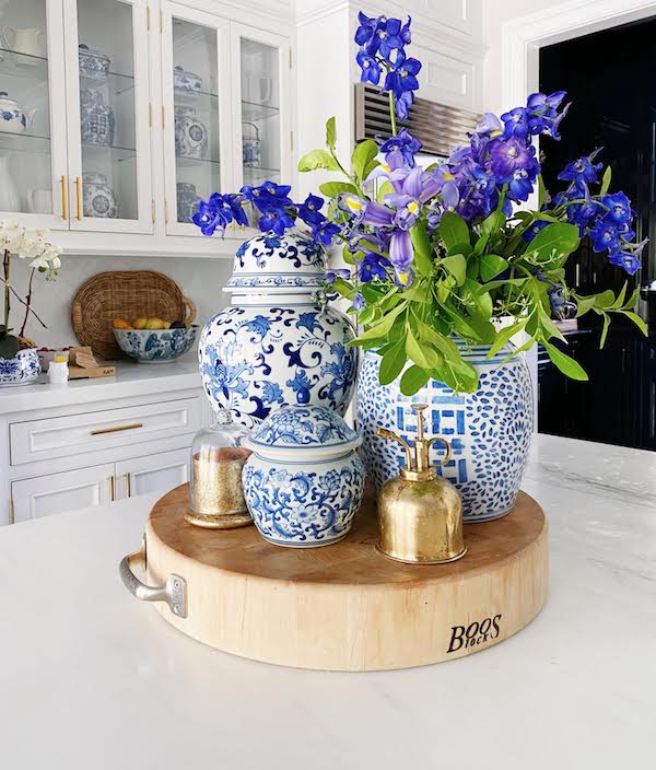 blue and white ginger jars as favorite home decor accessories for the kitchen