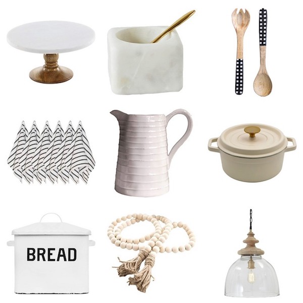 beautiful neutral Amazon home decor accessories and finds collage with kitchen items