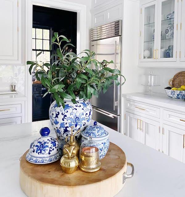 close up of kitchen counter center island decor.