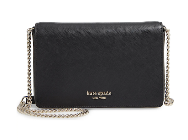 black clutch bag on chain strap.