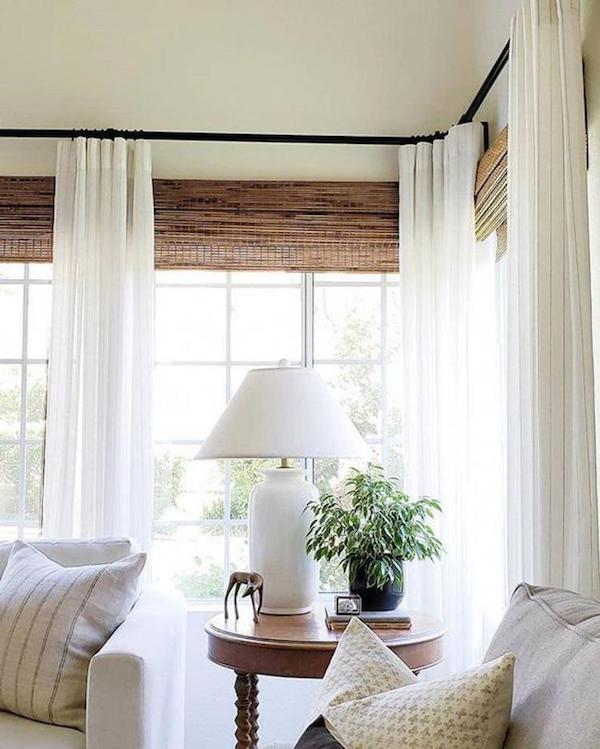 White chevron linen drapes