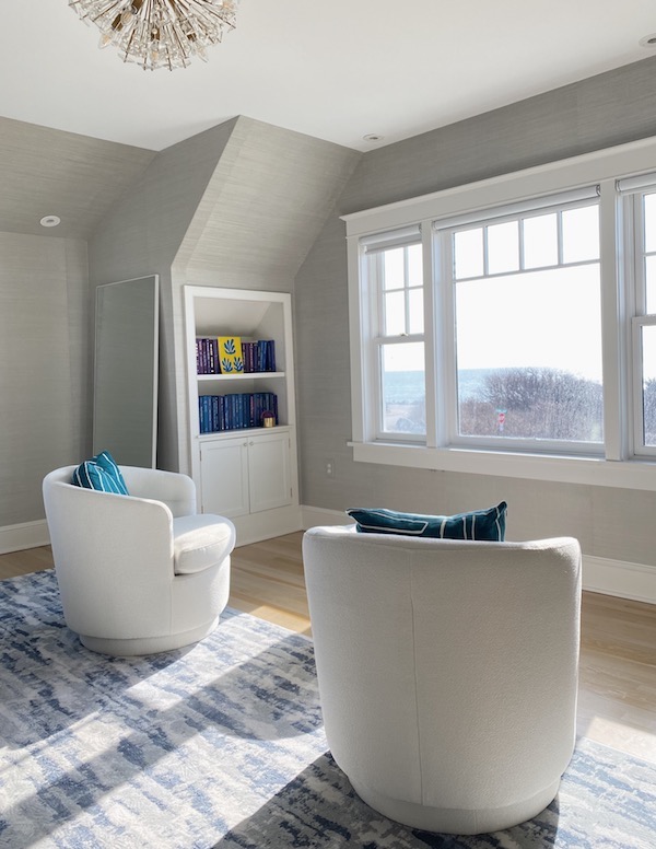 white trim in gray bedroom.