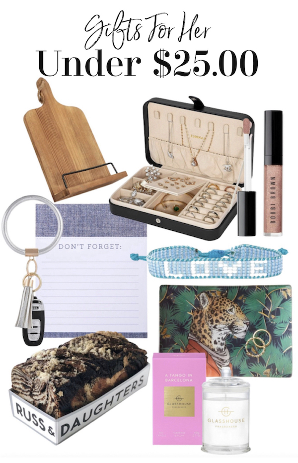 collage of gift ideas under $25.