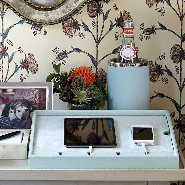 leather tech charging station on nightstand