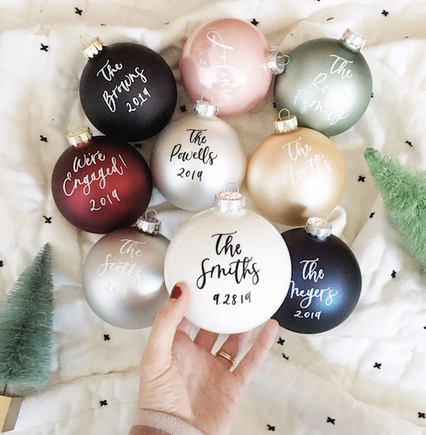 Christmas ornaments with names on the them as gift ideas