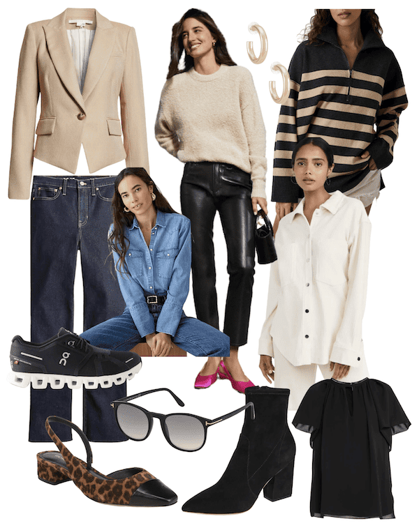 collage of fall fashion pieces.