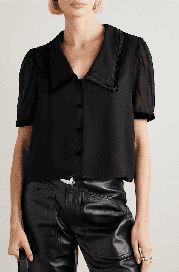 black short sleeve dressy top blouse to wear with jeans.
