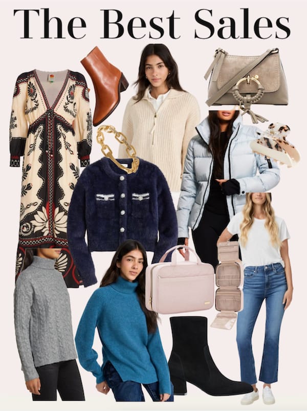 collage of women's fashion on sale.