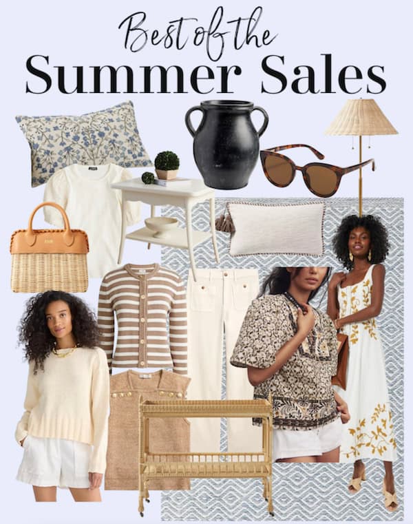 collage of summer sales in fashion and home decor.