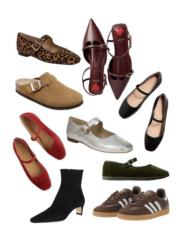 collage of fall shoes for women.