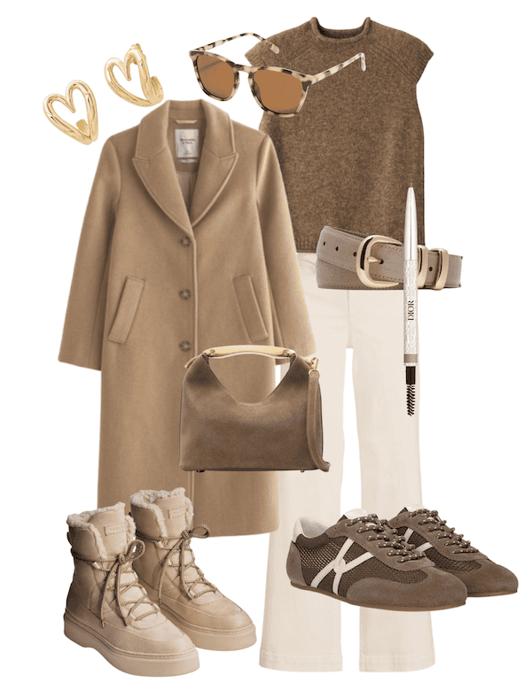 collage of winter neutral clothing for women.