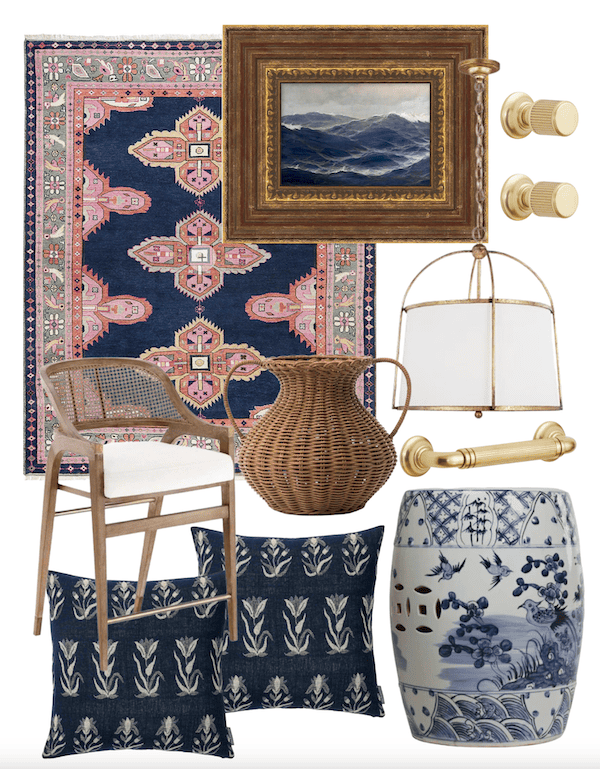 collage of preppy classic style for the home.