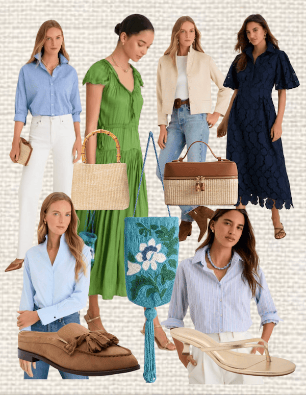 collage of Spring outfit ideas for ladies over 50.